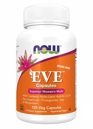 Now foods, eve, эффективные мультивитамины для женщин, без железа, 120 растительных капсул