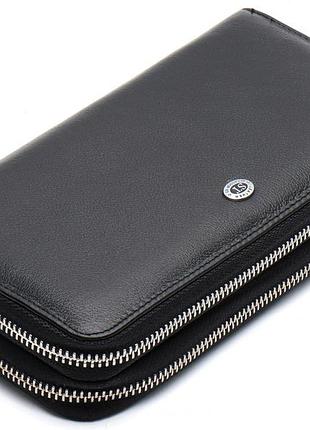 Черный функциональный мужской кошелек-барсетка из натуральной кожи st leather st127