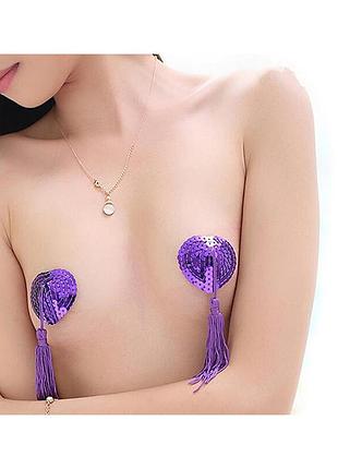 Наклейки для сосков hearts с пайетками и кисточками - сиреневый