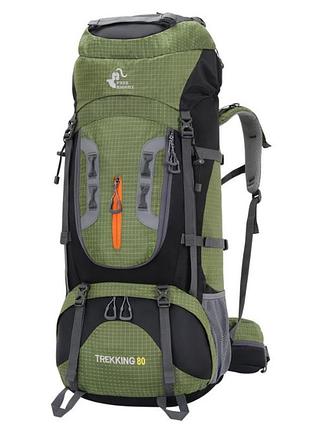 Рюкзак походный туристический free knight 80л для отдыха, путишествий с дождевиком зеленый