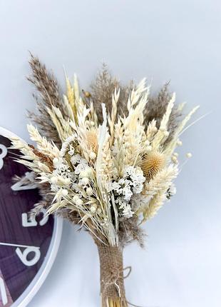 Букет із сухоцвітів у стилі рустік, стабілізовані квіти, натуральні тони, висота 40 см