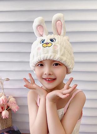 Шапка полотенце тюрбан для сушки волос микрофибра, чалма кролик