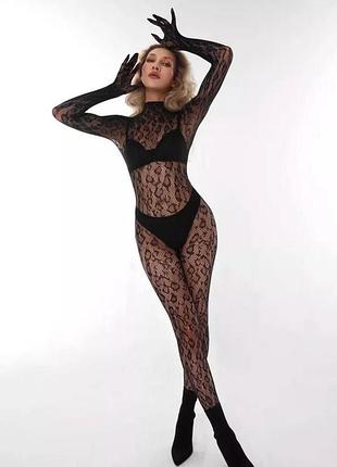 Боди в сетку гламур, эротический бодистокинг леопардовый, полностью закрытый эротический комбинезон