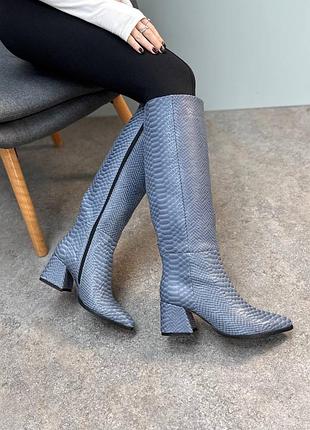 Чоботи з італійської шкіри під рептилію сірі джинс жіночі