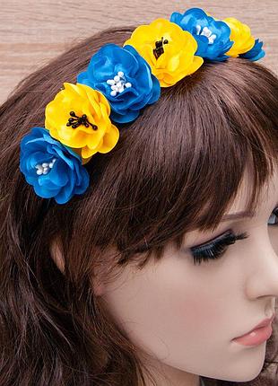 Український віночок квітковий на обідку 12200 з тичинками (синій з жовтим)