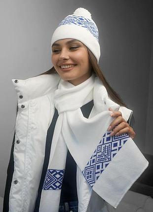 Комплект «skier» (шапка и шарф) (7217-10) белый + электрик