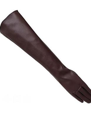 Высокие перчатки женские из экокожи коричневый l