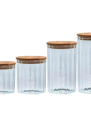 Vt-7611 ємність скляна з дерев'яною кришкою (кругла смугаста) vittora, 1100 мл