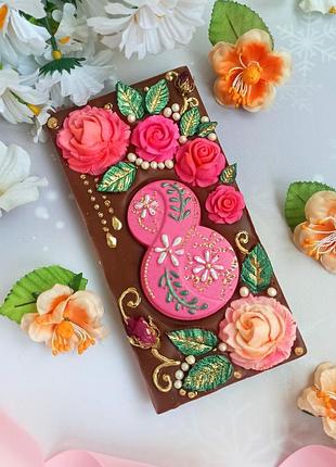 Шоколадная открытка подарок на 8 марта девушке женщине маме шоколад ручной работы