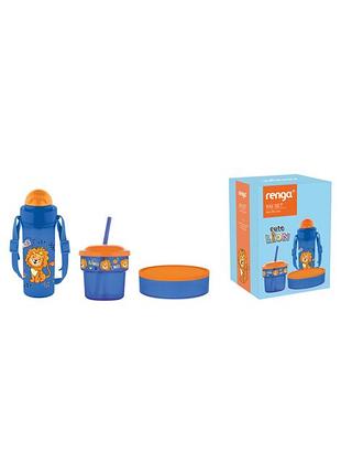 Дитячий набор kai (пляшка 300мл, чашка 250мл, контейнер 360мл) gt-g-712008 gusto, синій