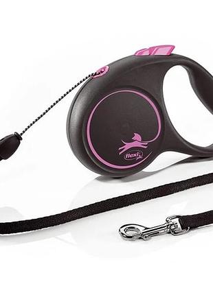 Поводок-рулетка flexi для собак black design трос розовый размер s 5 м/12 кг