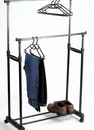 Напольная вешалка на колесиках, стойка для одежды, double pole, двойная переносная вешалка