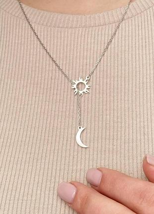 Кольє срібне сонце та місяць (родій / позолота)