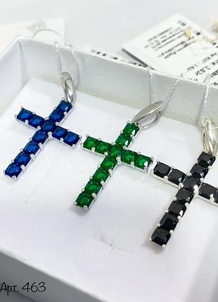 Крестик серебряный с цветными камнями