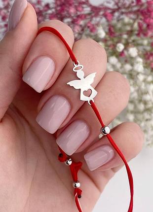 Браслет-нитка зі срібною вставкою янгол
