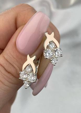 Серебряные серьги с золотом и фианитами