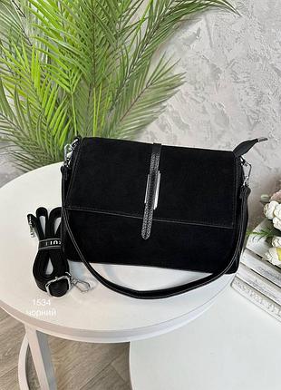 Женская стильная и качественная сумка из натуральной замши и эко кожи черная