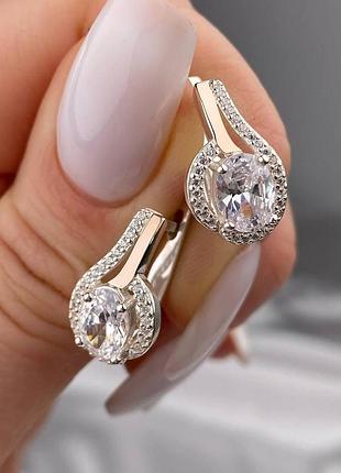 Серьги серебряные с золотом и фианитами