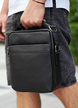 Вертикальная мужская кожаная сумка на два отделения tiding bag 7459