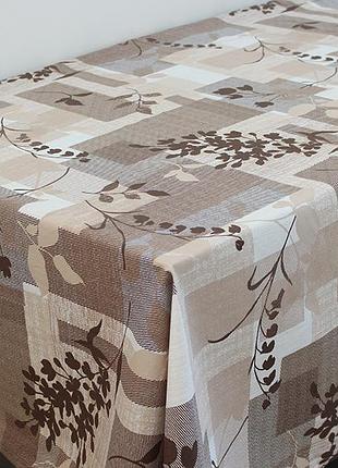 Хлопковая скатерть кухонная, отталкивающая пропитка бежевая с узором 150х180
