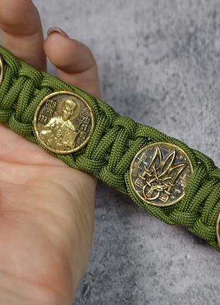 Браслет для военного механизированных войск с гербом, шлемом ужаса, архангелом и чудотворцем ручного литья