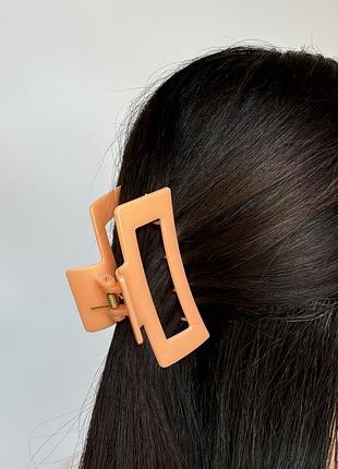 Зажим для волос прямоугольник 9 см, разные цвета, цена за 1 шт, крабик аксессуар для причесок апельсиновий
