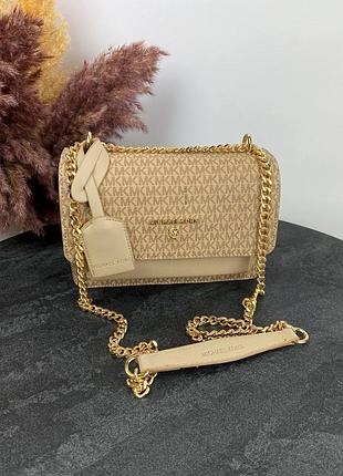 Жіноча сумка michael kors, бежева, шкіряна сумочка через плече майкл корс