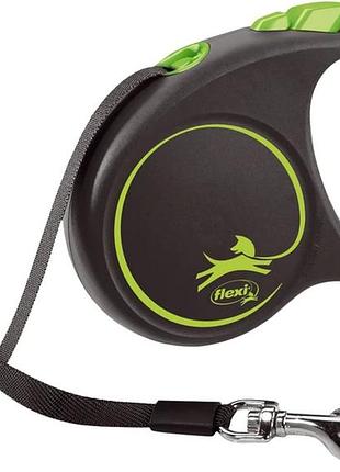 Поводок-рулетка flexi для собак black design лента зеленый размер s 5 м/15 кг