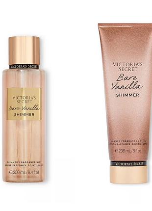 Набор подарочный спрей мист и лосьон крем ваниль с блестками парфюмированый виктория сикрет victoria secret