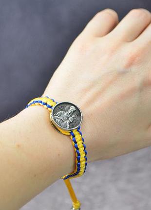 Браслет-оберег “матер божа” | сине-желтый паракорд, бусина ручного литья