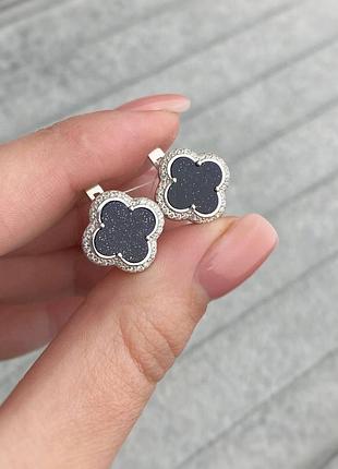 Серебряные серьги клевер с авантюрином