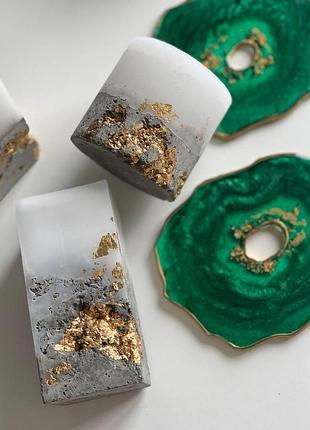 Набор парафиновых свечей в бетоне с эфирными аромамаслами с золотым декором 2шт aphrodisiac