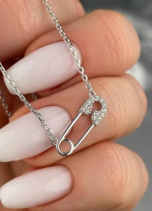 Кольє срібне зі шпилькою та фіанітами