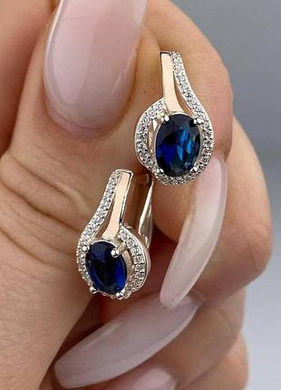 Серьги серебряные с золотом и фианитами