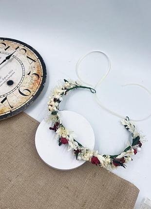 Венок из сухоцветов в бордовых и молочных оттенках 🌿