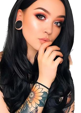 Перука хвиляста без чубчика з проділом 65 см брюнетка