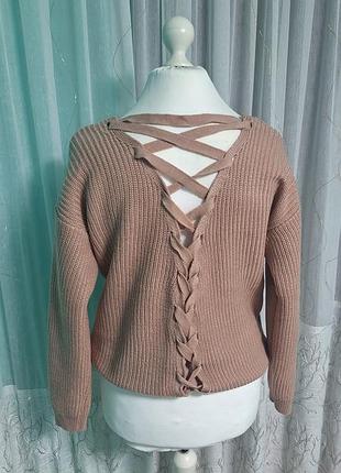 Светр з відкритою спиною пудра л-хл