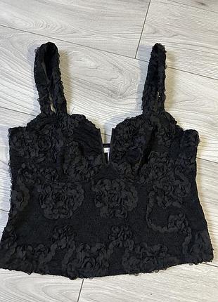 Топ у корсетному стилі обʼємний з квітами ажурний