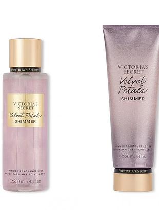 Набор подарочный спрей мист и лосьон крем цветочный с блестками парфюмированый виктория сикрет victoria secret