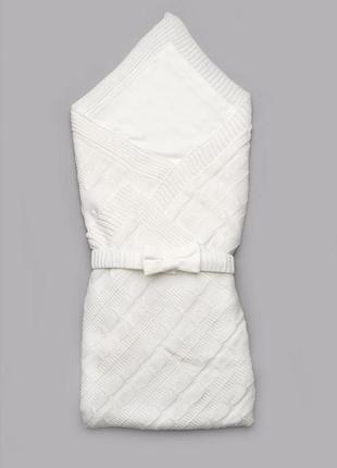 Плед вязанный для новорожденного 90х90 хлопок белый