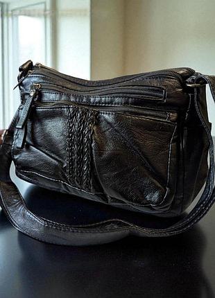 Сумка женская мягкая варенка на змейке с длинной ручкой кросс- боди 26х20х11 см 120-3 26, чорний