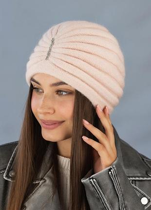 Шапка на флисе чалма (7243) пудра