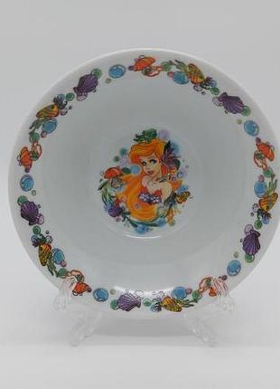 Салатник детский белый керамический русалочка тарелка глубокая для детского сада суповая 320 мл forkopt
