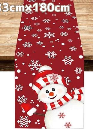 Рождественская скатерть с снеговиком (33х180 см) (дорожка)