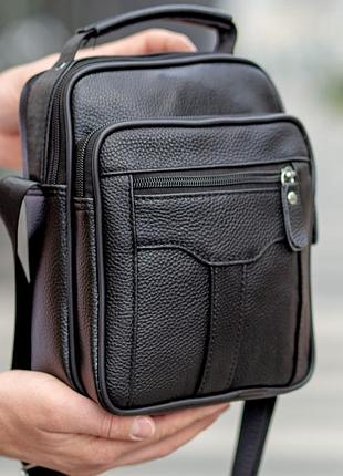 Мессенджер мужской из натуральной кожи черного цвета 8089