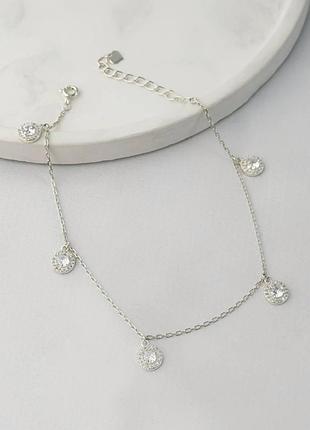 Серебряный браслет на ногу с фианитами