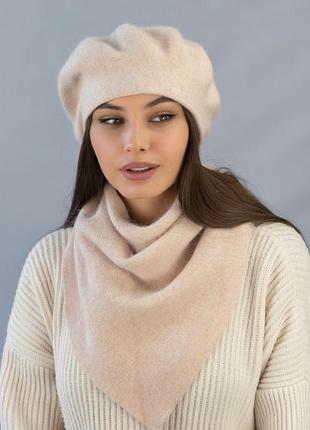 Женский комплект берет и косынка «кристина» (5152-5) кремовый