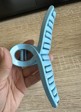 Зажим для волос петля большая 12.5 см, разные цвета, цена за 1 шт, крабик аксессуар для причесок блакитний