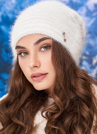 Жіноча шапка-ковпак із вовни з люрексом "розалі" (4976) кремовий
