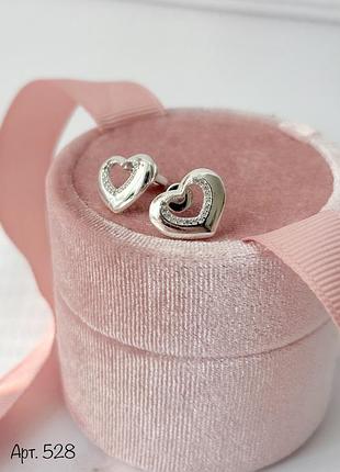Серебряные серьги сердца (родий / позолота)
